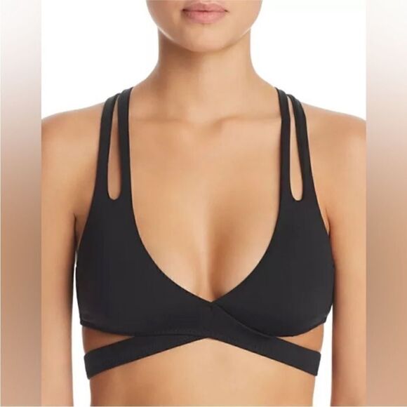 Becca Color Code Wrap Strappy Bikini Top in Black Size Small - Picture 1 of 10